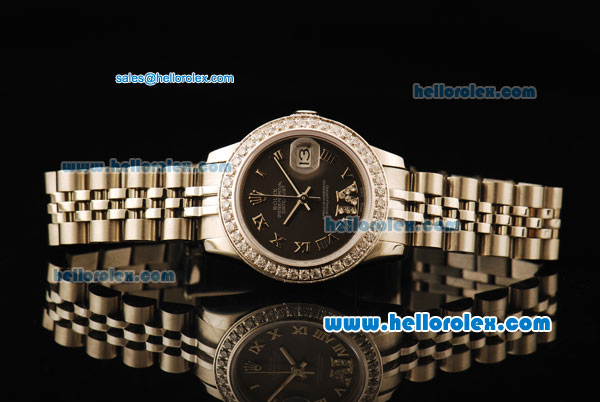 Rolex Datejust Automatic Movement ETA Coating Case with Chocolate Dial and Diamond Bezel - Click Image to Close